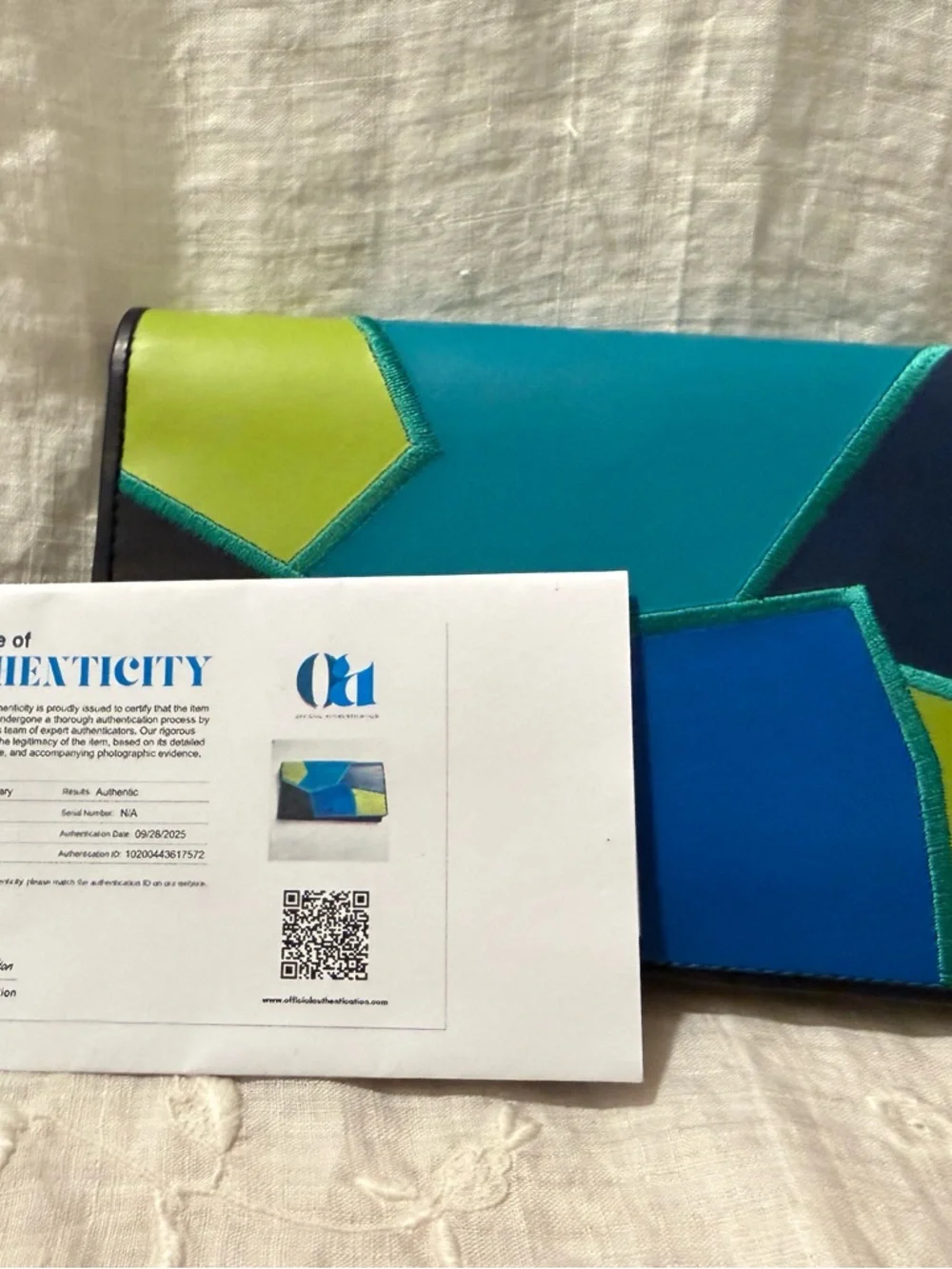 Yves Saint Laurent Geometric Clutch in Bright Blues and Lime - Picture 2 of 13